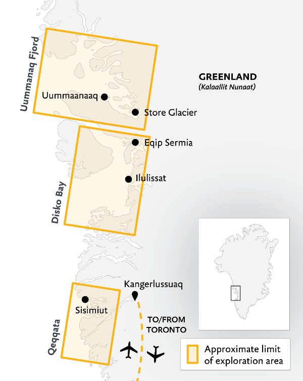 Map: Gems of West Greenland: Fjords, Icebergs, and Culture (Quark)