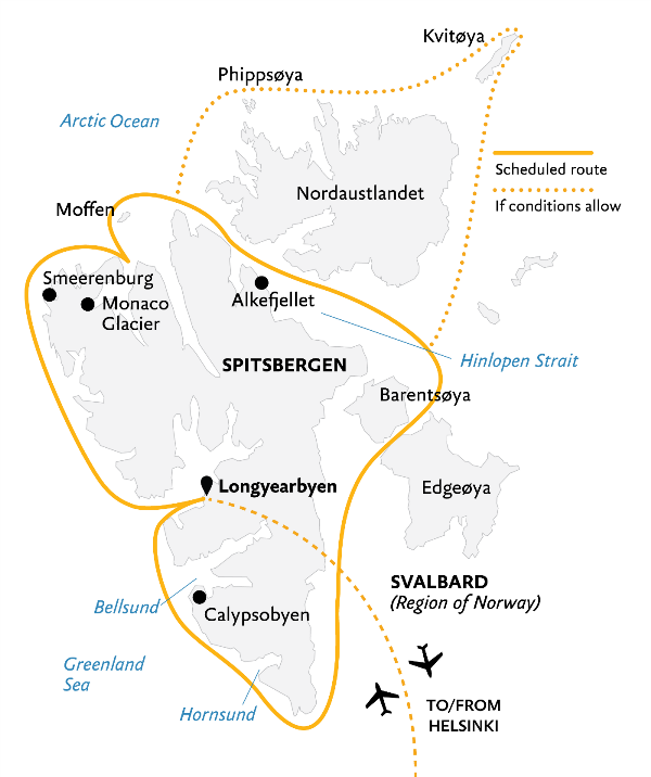 Map: Spitsbergen Circumnavigation: A Rite of Passage (Quark)