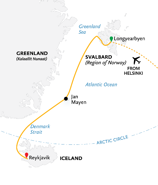 Map: Ultimate Arctic Voyage: From Svalbard to Jan Mayen to Iceland (Quark)