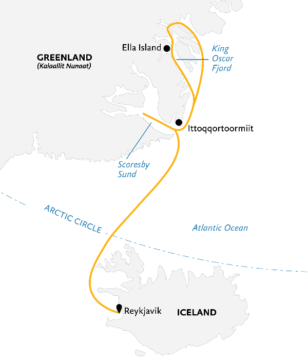 Map: Adventures in Northeast Greenland: Glaciers, Fjords and the Northern Lights (Quark)