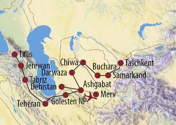 Map: Georgien • Armenien • Iran • Turkmenistan • Usbekistan: Große Seidenstraße Teil 1 und 2 (Diamir)