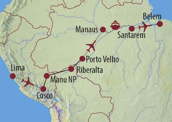 Map: Peru • Bolivien • Brasilien: Amazonas pur - von der Quelle bis zur Mündung (Diamir)