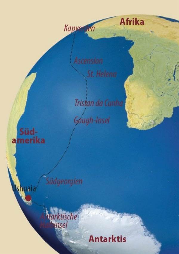 Map: Südgeorgien • Tristan da Cunha • St. Helena • Ascension • Kapverden: XXL-Seereise zu exotischen Inseln im Südatlantik (Diamir)