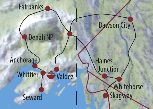 Map: USA • Kanada | Alaska • Yukon: Höhepunkte Alaskas und des Yukon (ab/an Anchorage) (Diamir)