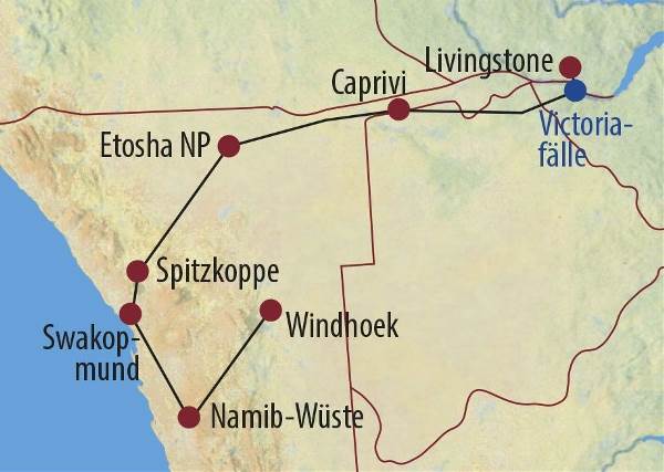 Map: Sambia • Namibia: Wüste, Felsmalereien und Victoriafälle (Diamir)