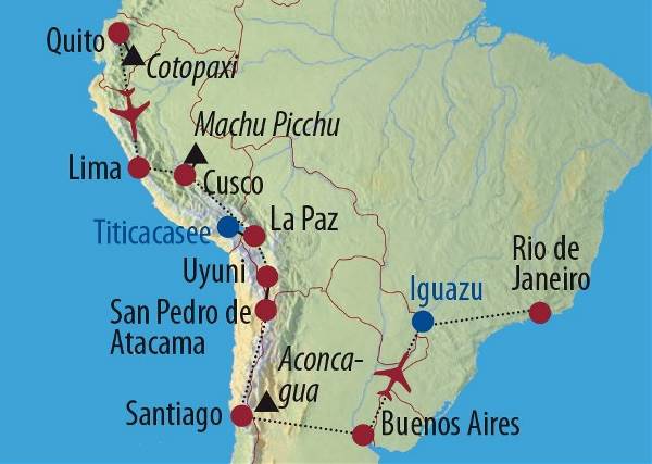 Map: Ecuador • Peru • Bolivien • Chile • Argentinien • Brasilien: Höhepunkte Lateinamerikas (Diamir)