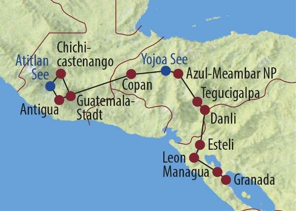 Map: Guatemala • Honduras • Nicaragua: Märkte, Maya und Vulkane (Diamir)