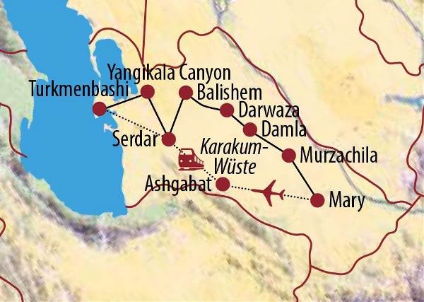 Map: Turkmenistan: Wüstenritt durch unbekanntes Nomadenland (Diamir)
