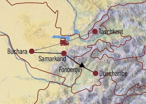 Map: Tadschikistan • Usbekistan: Orient pur - Fan-Gebirge und Oasenstädte (Diamir)