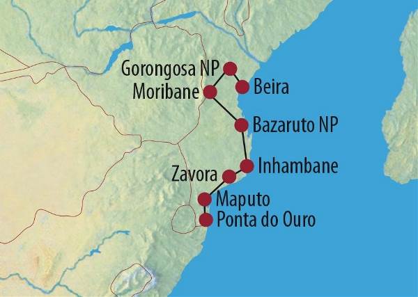 Map: Mosambik: Höhepunkte Mosambiks (Diamir)