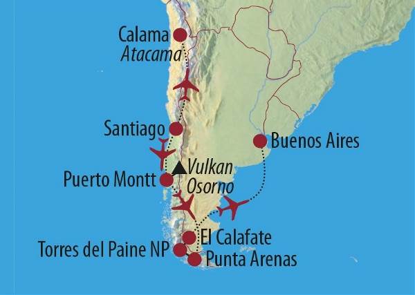 Map: Chile • Argentinien: Wandern in den Anden - Wüste, Gletscher und Vulkane (Diamir)