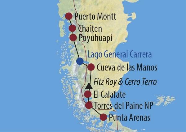 Map: Chile • Argentinien | Patagonien: Carretera Austral und Ruta 40 - bis ans Ende der Welt (Diamir)