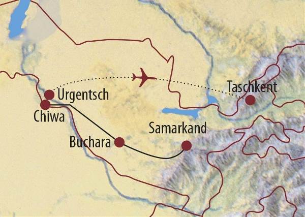 Map: Usbekistan: Höhepunkte Usbekistans (Diamir)
