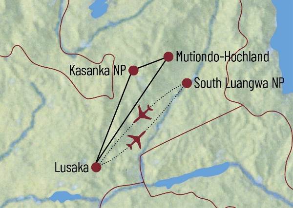 Map: Sambia: Ungezähmte Wildnis zwischen Luangwa und Sambesi (Diamir)