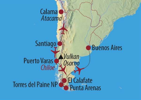 Map: Chile • Argentinien: Von der Wüste bis zum Inlandeis (Diamir)