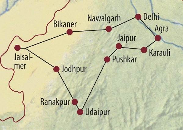 Map: Indien | Rajasthan: Zauberhaftes Taj Mahal und das Land der Maharadschas (Diamir)