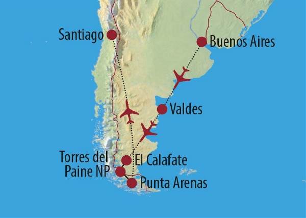Map: Argentinien • Chile: Patagonia Wildlife - majestätische Pumas und gigantische Wale (Diamir)