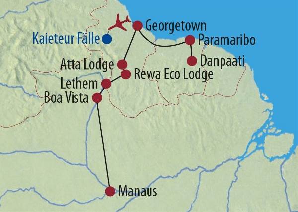 Map: Suriname • Guyana • Brasilien: Abseits bekannter Pfade: Tief hinein in den Regenwald Südamerikas (Diamir)