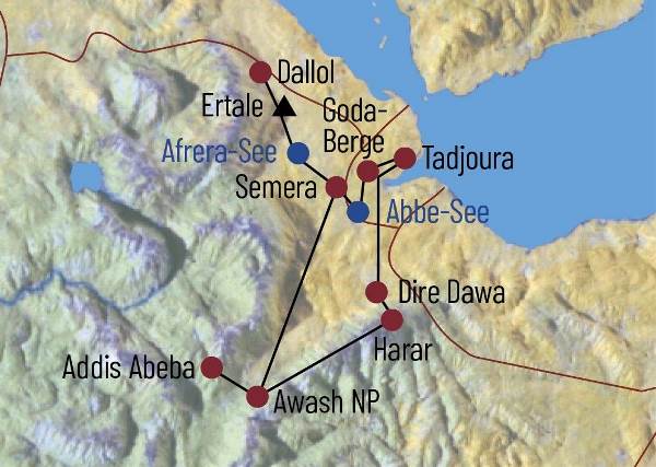Map: Äthiopien • Djibouti: Durch die Wüste Danakil (Diamir)