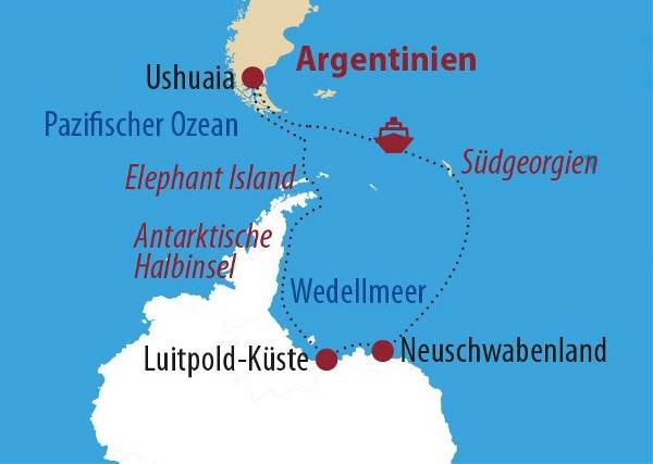 Map: Antarktis: Antarktis und Kaiserpinguine - unterwegs zwischen Weddellmeer und Larsen Schelfeis (Diamir)