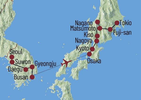 Map: Südkorea - Japan: Auf Entdeckungstour zwischen Kimchi und Sushi, Toyota und Samsung (Diamir)