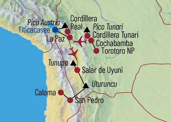 Map: Bolivien • Chile: Salzwüste, Andengipfel und Lamas (Diamir)