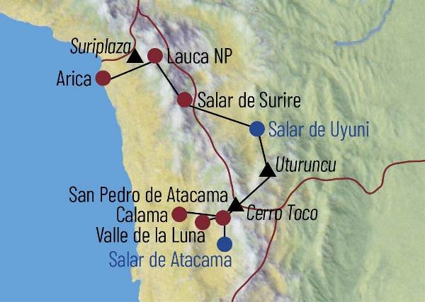 Map: Chile • Bolivien: Bergerlebnisse zwischen Altiplano und Atacama (Diamir)
