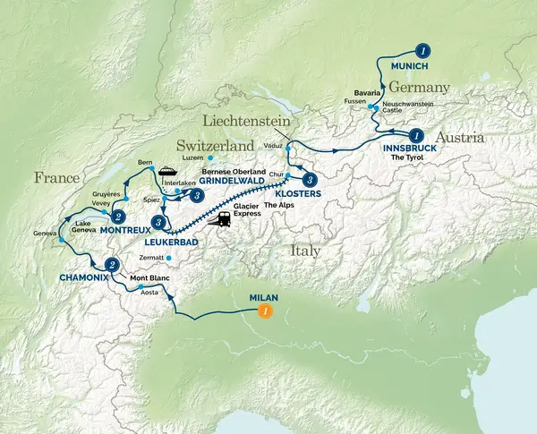 Map: An Alpine Christmas Adventure (Albatross Tours)