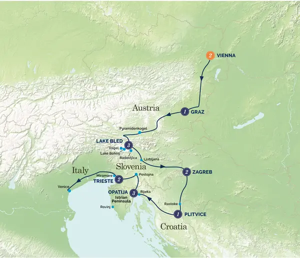 Map: Austria, Slovenia & Christmas in Croatia (Albatross Tours)