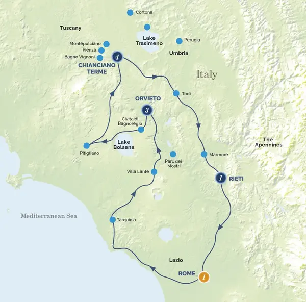 Map: Hidden Italy, the Lands of the Etruscans (Albatross Tours)