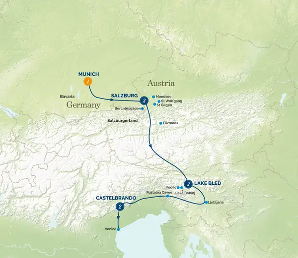 Map: New Year in Austria, Slovenia and CastelBrando (Albatross Tours)
