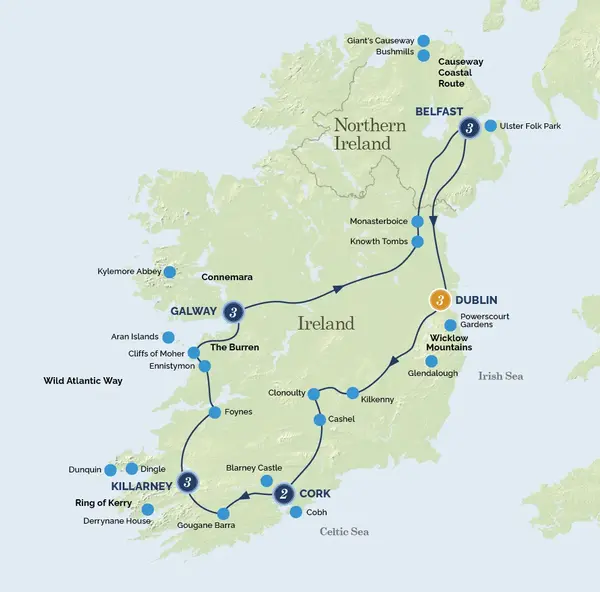 Map: The Ireland Connection (Albatross Tours)