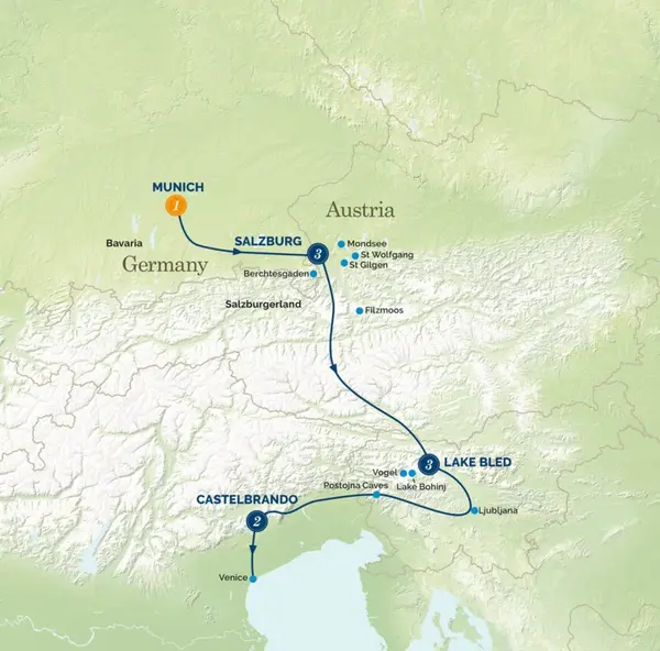 Map: New Year in Austria, Slovenia and CastelBrando (Albatross Tours)