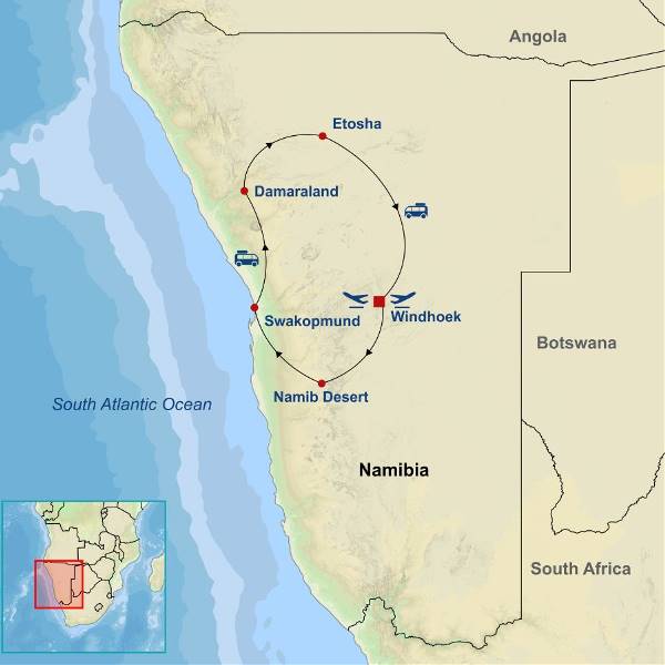 Map: Highlights of Namibia (Indus)