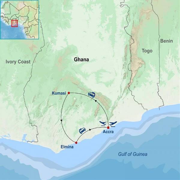 Map: Ghana Heritage and Historical Tour (Indus)