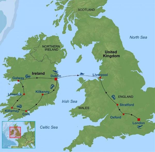 Map: Highlights of Ireland with London (Indus)