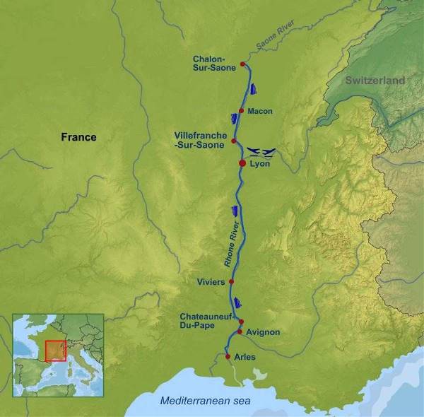 Map: Magical Rhone and Saone Cruise (Indus)