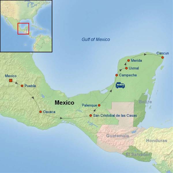 Map: Picturesque Solo Mexico Tour (Indus)
