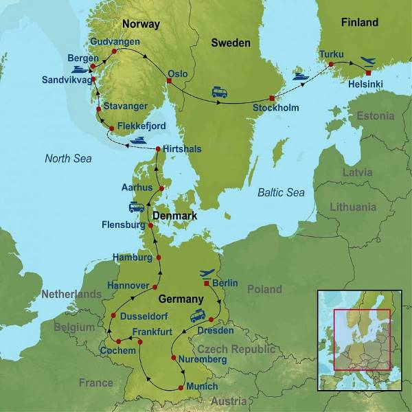 Map: Treasures of Germany and Scandinavia with Helsinki (Indus)