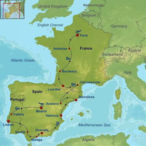 Map: Paris Lourdes Best of Spain and Portugal (Indus)