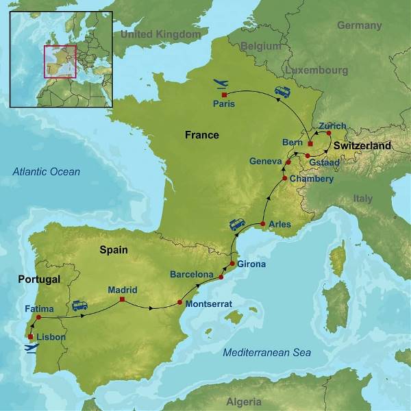 Map: Essential Portugal, Spain, Switzerland and France (Indus)