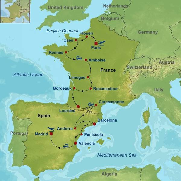 Map: Wonders of France and Spain (Indus)