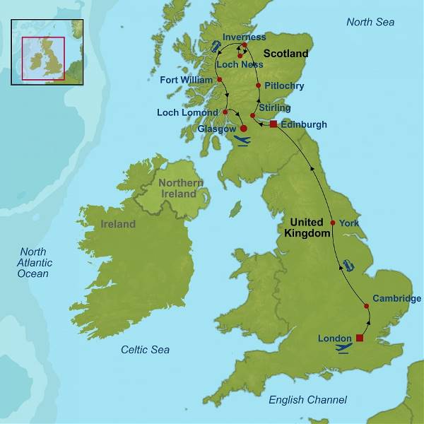 Map: London and Highlights of Scotland (Indus)