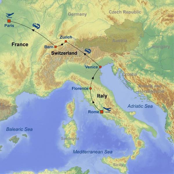 Map: Best of Italy, Switzerland and Paris (Indus)