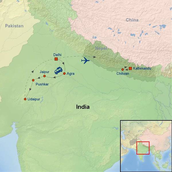Map: Picturesque Solo India and Nepal Tour (Indus)