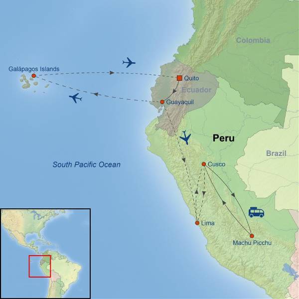 Map: Picturesque Solo Ecuador and Peru Tour (Indus)