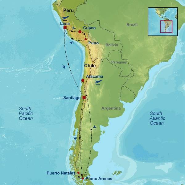 Map: Picturesque Solo Peru and Chile Tour (Indus)