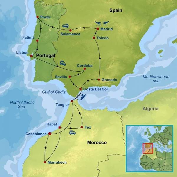Map: Wonders of Portugal Spain and Morocco (Indus)