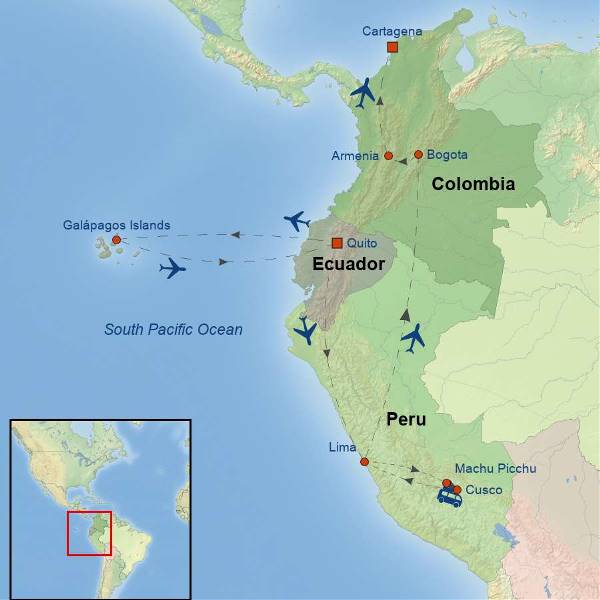 Map: Highlights of Ecuador Peru and Colombia (Indus)