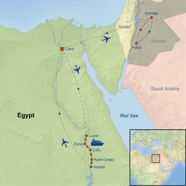 Map: Highlights of Egypt and Jordan (Indus)